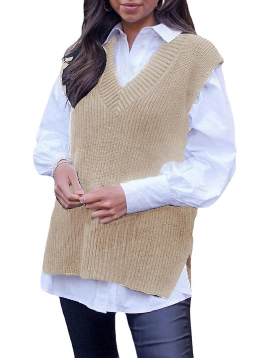 Damen Strickweste im modernen Oversized-Schnitt mit V-Ausschnitt EB
