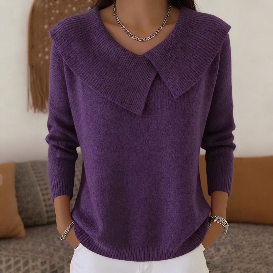 Damen nan grobgestrickter Pullover mit übergroßem Matrosenkragen und gerippten Abschlüssen EB