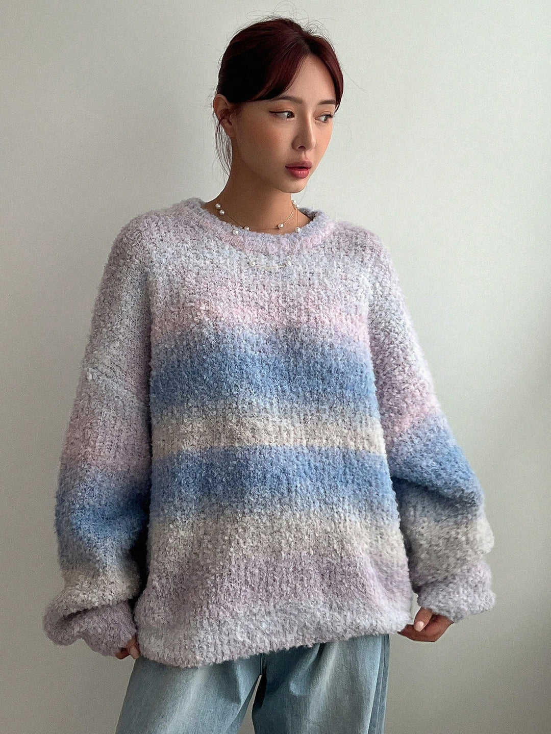 Damen Flauschiger Pullover mit strukturiertem Farbverlauf und weitem Schnitt EB