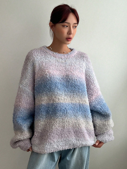Damen Flauschiger Pullover mit strukturiertem Farbverlauf und weitem Schnitt EB