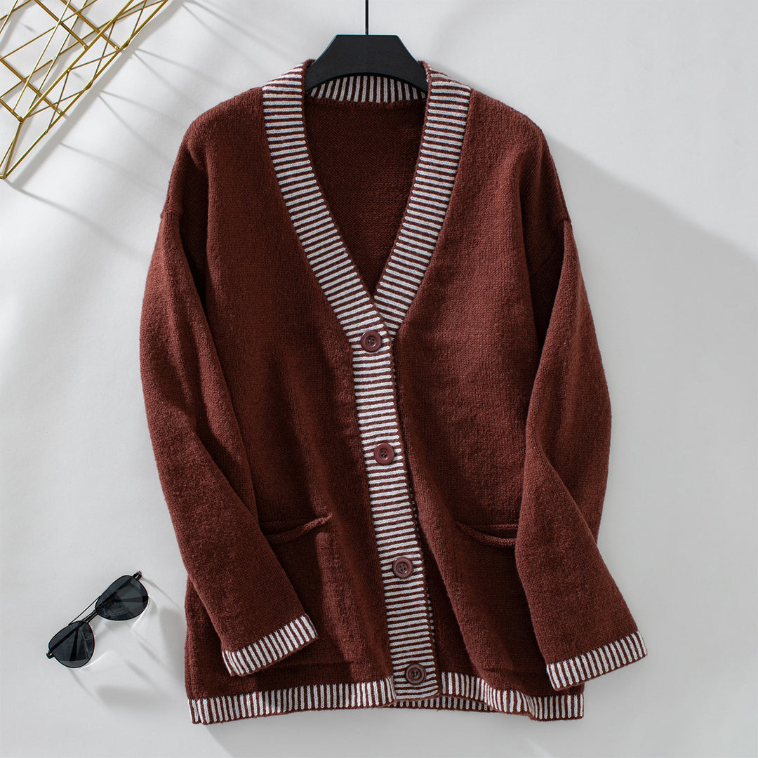 Damen Strickjacke mit modernen Streifenakzenten und Taschen EB