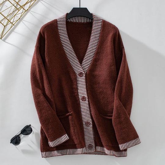 Damen Strickjacke mit modernen Streifenakzenten und Taschen EB