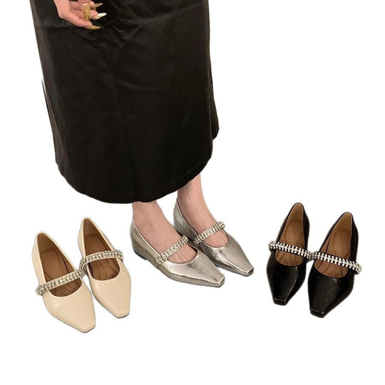 Damen elegante Ballerinas mit dekorativem Strassriemen EB