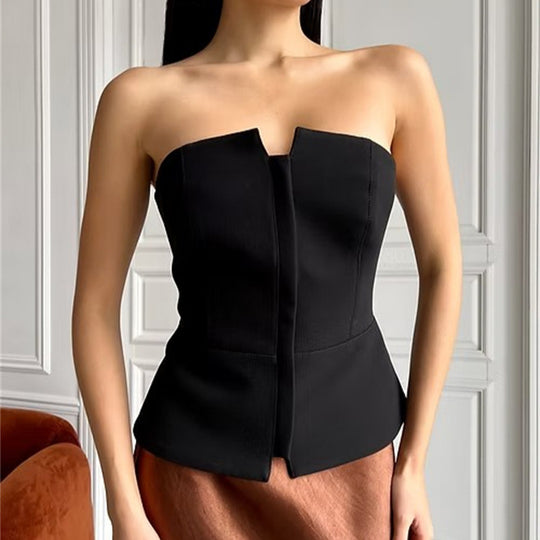 Damen ärmelloser Denim-Top mit Reißverschluss EB