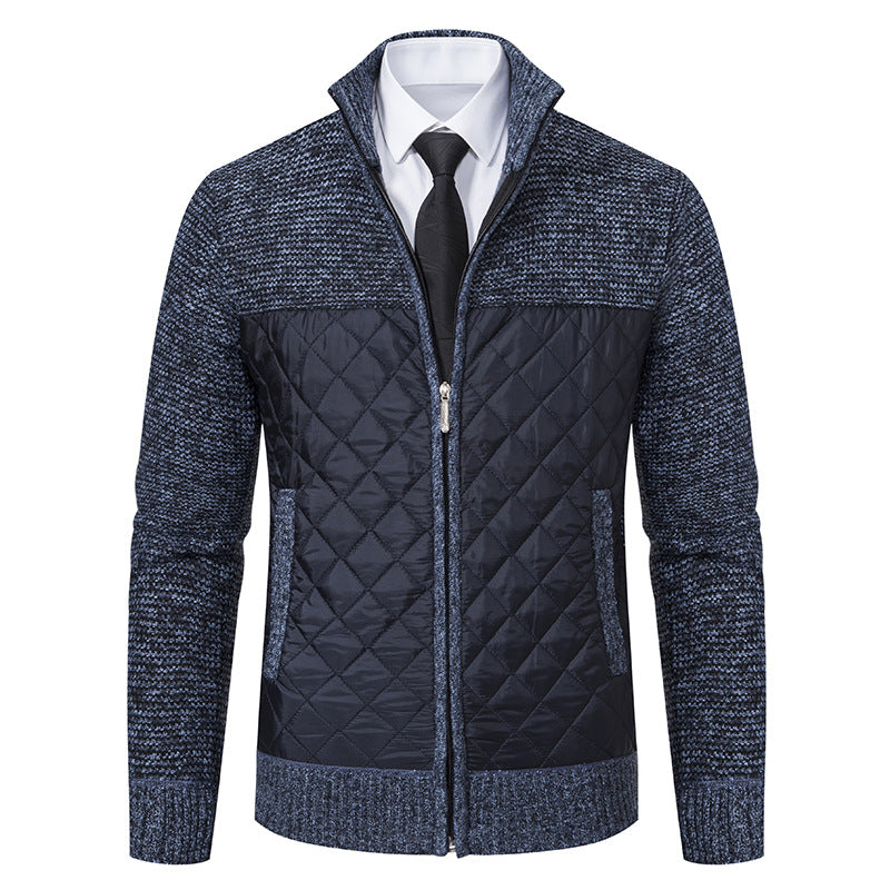 Herren nan gesteppte Hybrid-Strickjacke mit diamantsteppung, Stehkragen, isolierendem Thermofutter und Reißverschluss EB