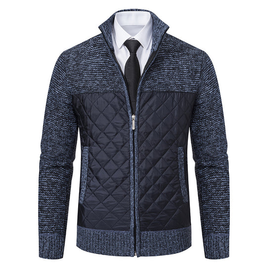 Herren nan gesteppte Hybrid-Strickjacke mit diamantsteppung, Stehkragen, isolierendem Thermofutter und Reißverschluss EB
