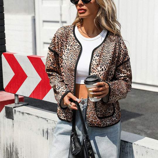 Damen Mit Leopard-Print verzierte Freizeitjacke EB