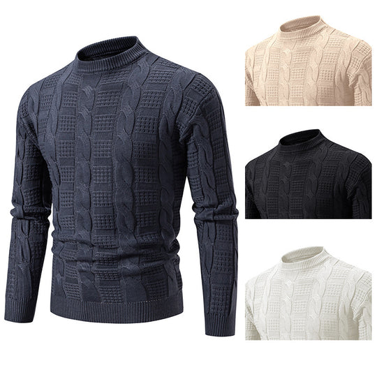 Herren eleganter Strickpullover mit hochgeschlossenem Kragen und Zopfmuster EB