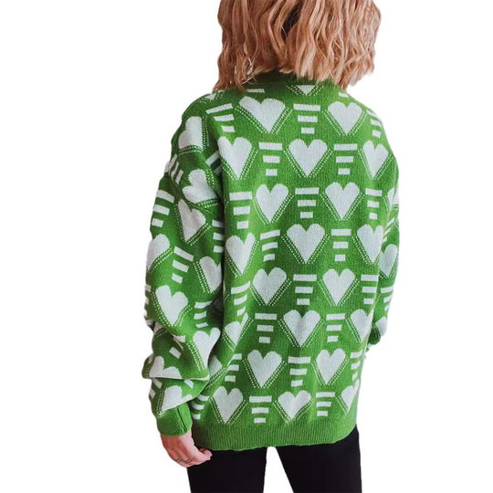 Damen gestrickter Pullover im modernen Herzdesign mit weitem Schnitt EB