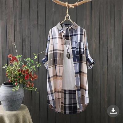 Damen Langarm-Hemdjacke im karierter Stil mit lässigem Schnitt EB