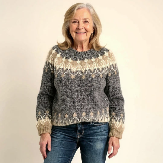 Damen nan kuscheliger Norweger-Strickpullover mit Stehkragen und Oversize-Passform EB