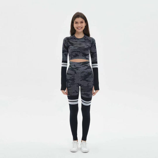 Damen Sportliches Set mit langem Ärmel und Kompressionsleggings EB