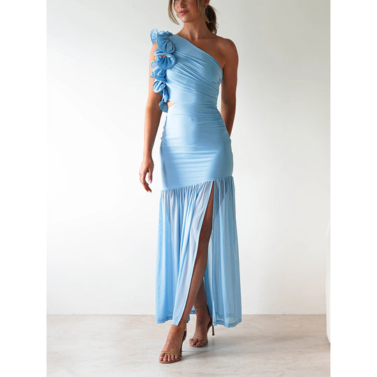 Damen Maxikleid mit asymmetrischem Schnitt und romantischen Rüschendetails EB