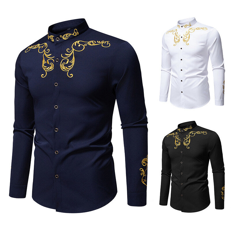 Herren Langarmshirt mit elegantem Stickereidesign EB