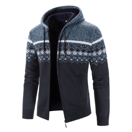 Herren Melierte Strickjacke mit Kapuze und Norweger-Muster EB