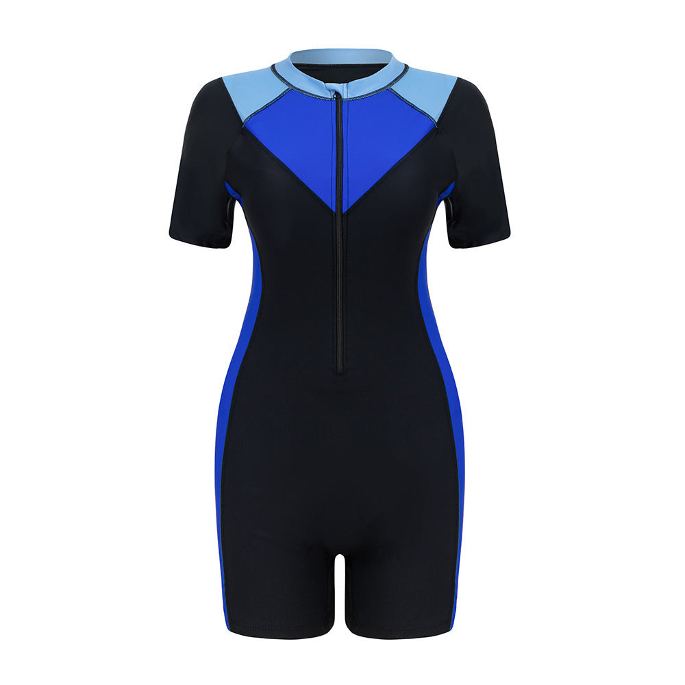 Damen Sportlicher Schwimmanzug mit kurzem Arm und stylischem Farbkontrast EB