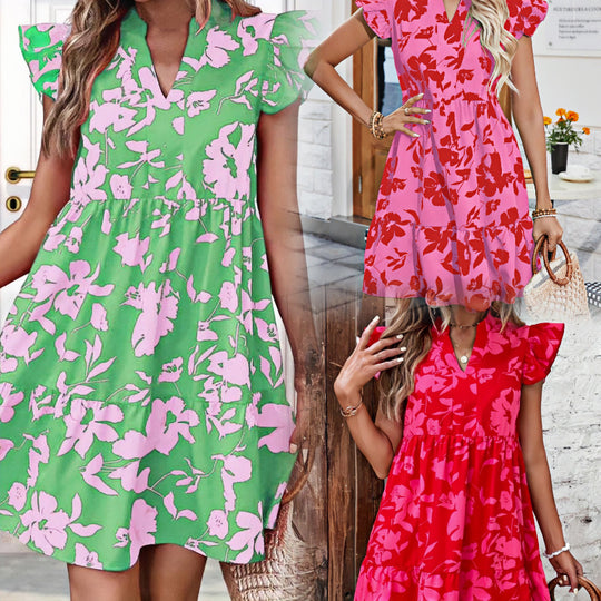 Damen Freizeit-Kleid mit Rüschendetails und floralem Muster EB