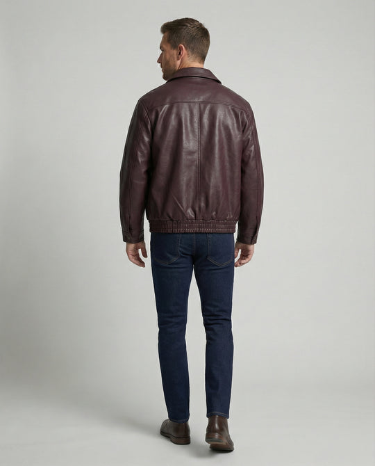 Herren oversized Lederimitat-Zipjacke mit Hemdkragen kastiger Silhouette und Einschubtaschen EB