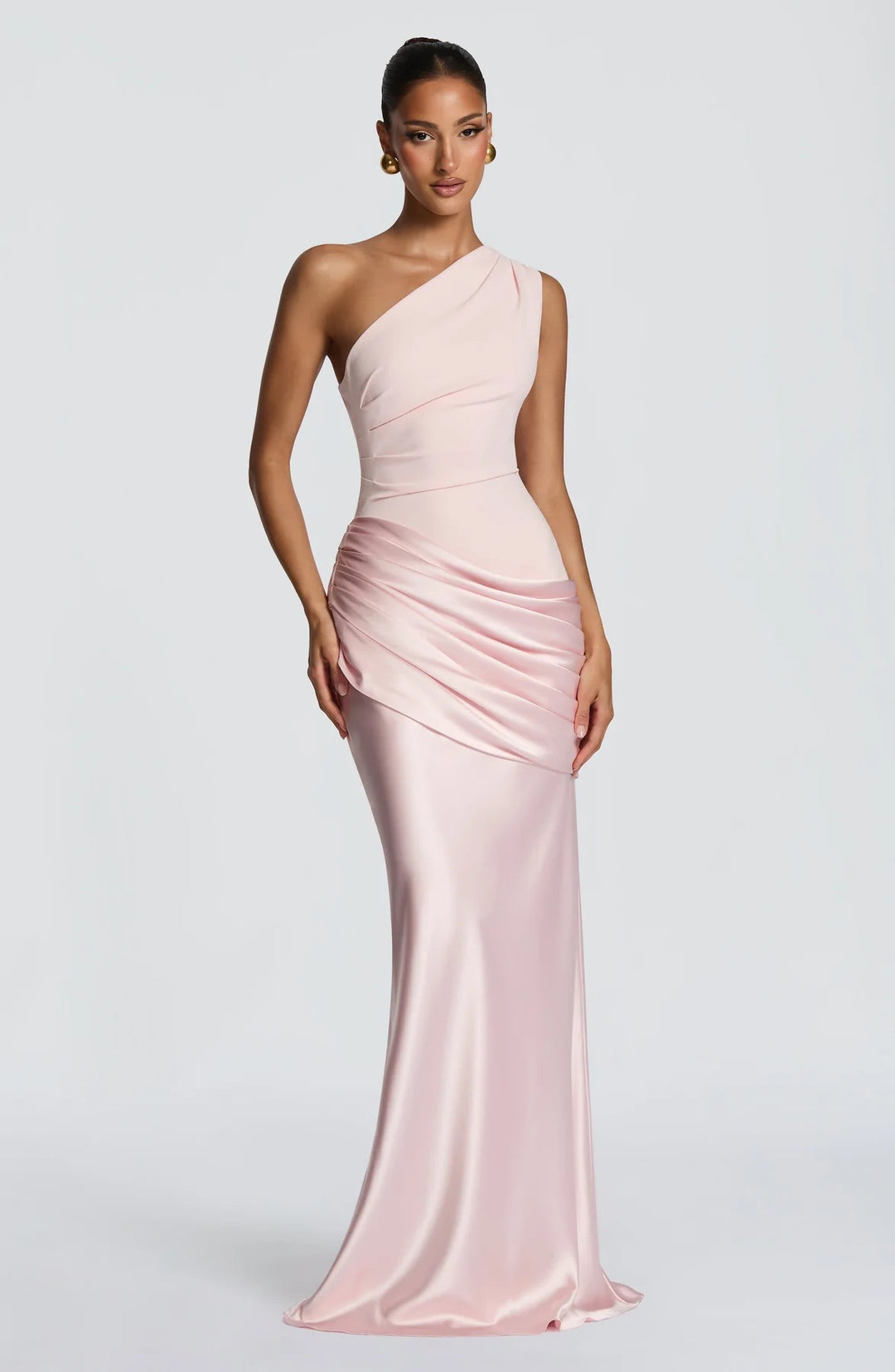 Damen elegantes asymmetrisches Satin-Abendkleid mit Drapé-Design EB