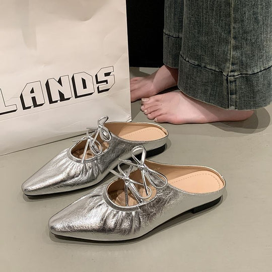 Damen flache Mules mit dekorativen Schleifen EB