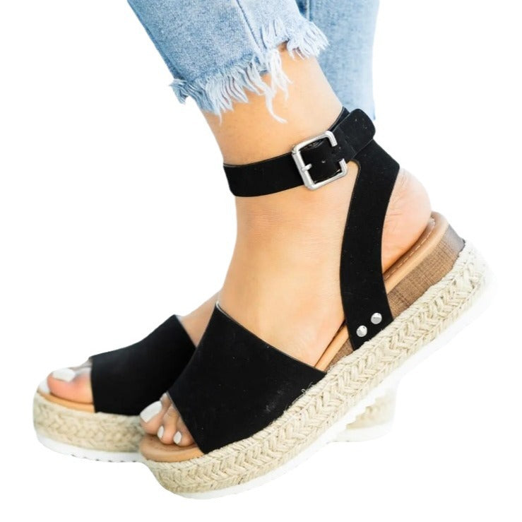 Damen Wedge-Sandalen mit verstellbarem Riemen und komfortablem Fußbett EB