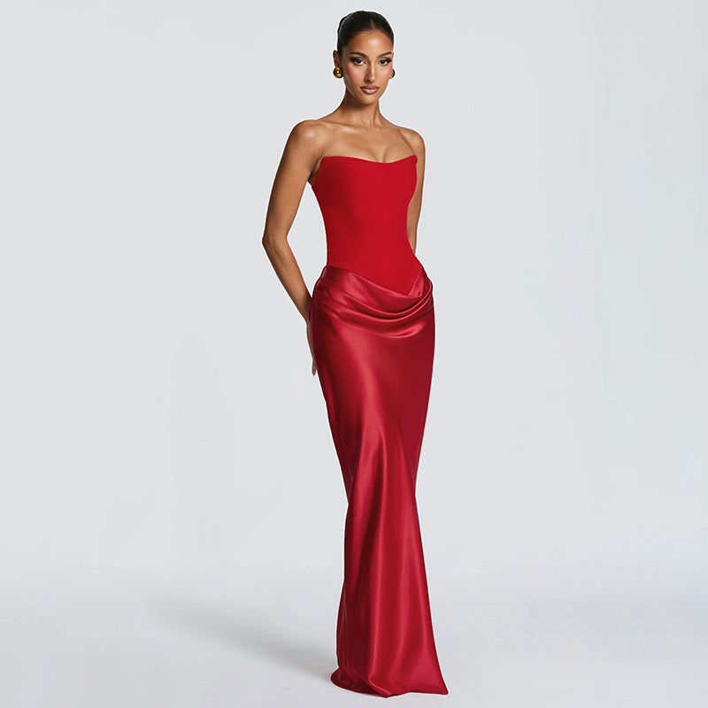 Damen Elegantes Abendkleid mit hohen Kragen und fließendem Schnitt EB
