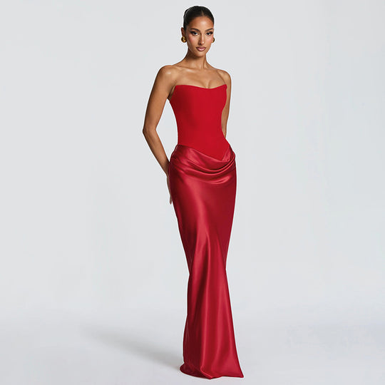 Damen Elegantes Abendkleid mit hohen Kragen und fließendem Schnitt EB