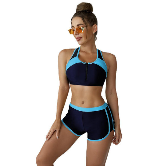 Damen Sportbadeanzug mit Kurzer Hose und Praktischem Reißverschluss EB