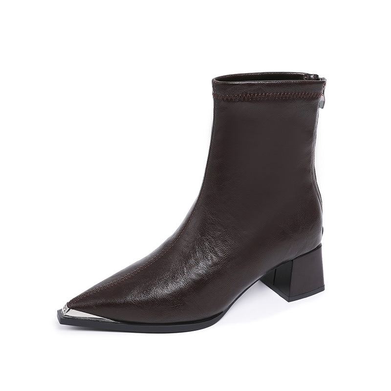 Damen elegante Stiefeletten mit spitz zulaufendem Design und blockiertem Absatz EB