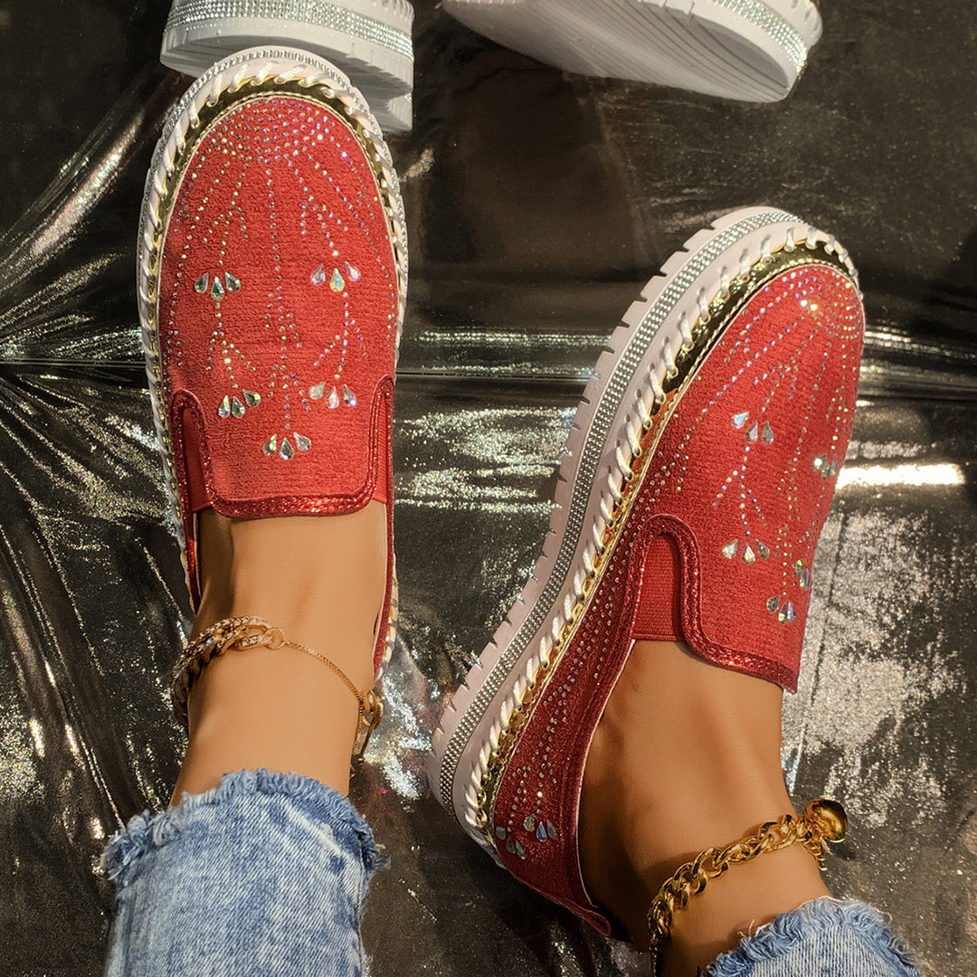 Damen Slip-On Sneakers mit funkelnden Applikationen und rutschfester Sohle EB