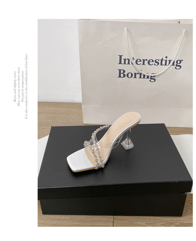 Damen Glamouröse Mules mit glitzerndem Riemchen EB