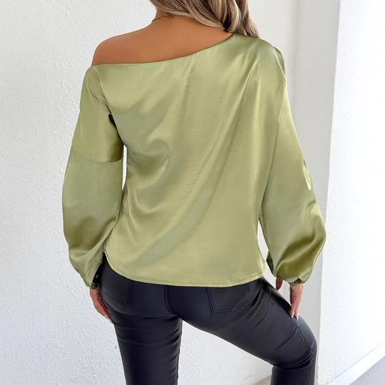 Damen elegante Off-Shoulder Bluse mit weiten Ärmeln EB