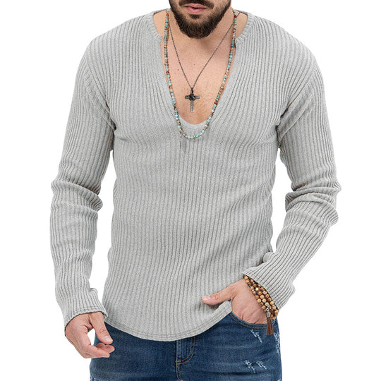 Herren lässiger Ripp-Pullover mit tiefem V-Ausschnitt und feiner Struktur EB