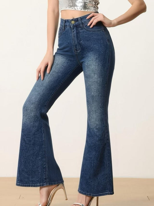 Damen Flared Jeans mit hohem Bund und einzigartigem Strukturdesign EB