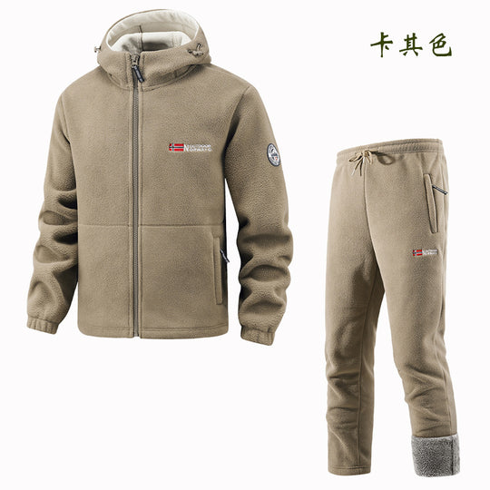 Herren Thermo-Fleece-Set mit Kapuzenjacke, Sherpa-gefüttert und elastischer Jogginghose EB