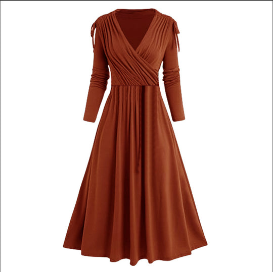 Damen Midikleid mit Wickeloptik und langen Ärmeln EB