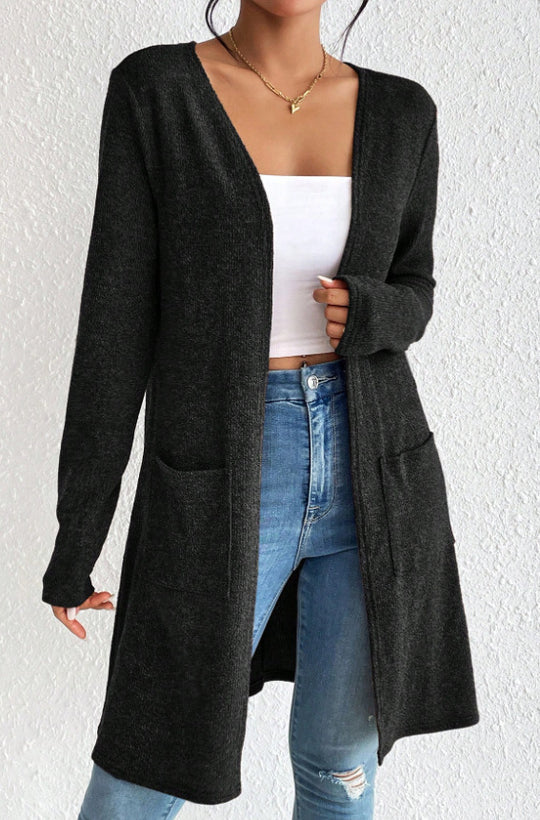 Damen nan offener Longcardigan mit aufgesetzten Taschen und weichem Feinstrick EB