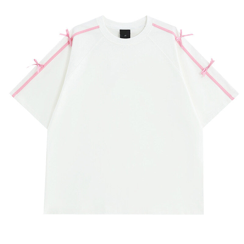 Damen Oversized T-Shirt mit dekorativen Bindebändern EB