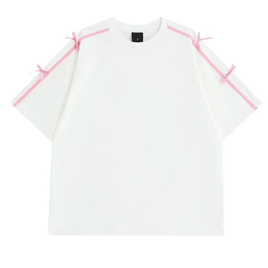Damen Oversized T-Shirt mit dekorativen Bindebändern EB