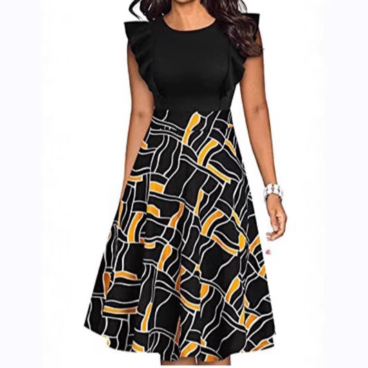 Damen elegantes Sommerkleid mit Rüschendetails und floralem Muster EB