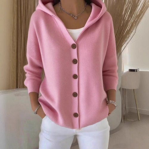 Damen Kapuzenstrickjacke mit Praktischen Knopfdetails und Lässigem Schnitt EB
