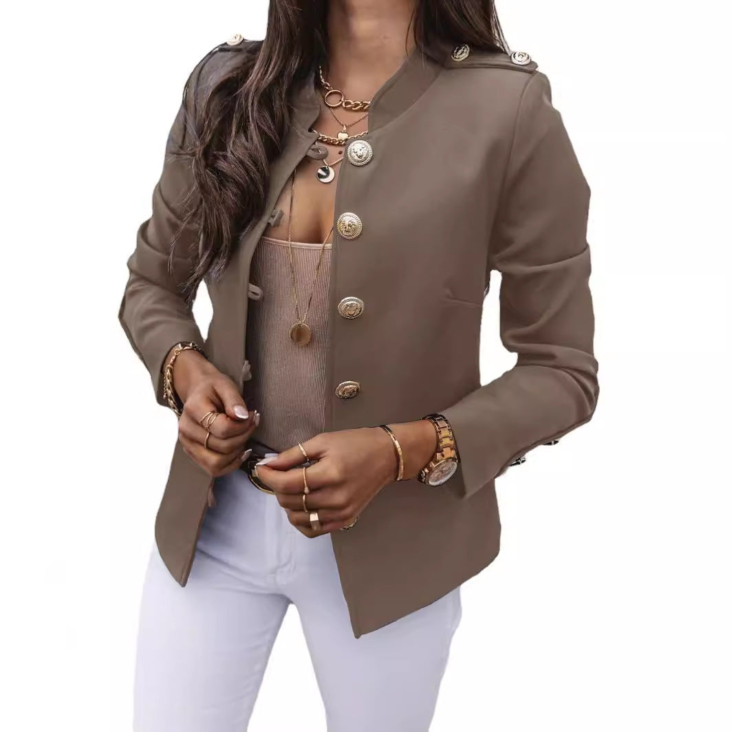 Damen nan militärischer Blazer mit Stehkragen und dekorativen Goldknöpfen EB