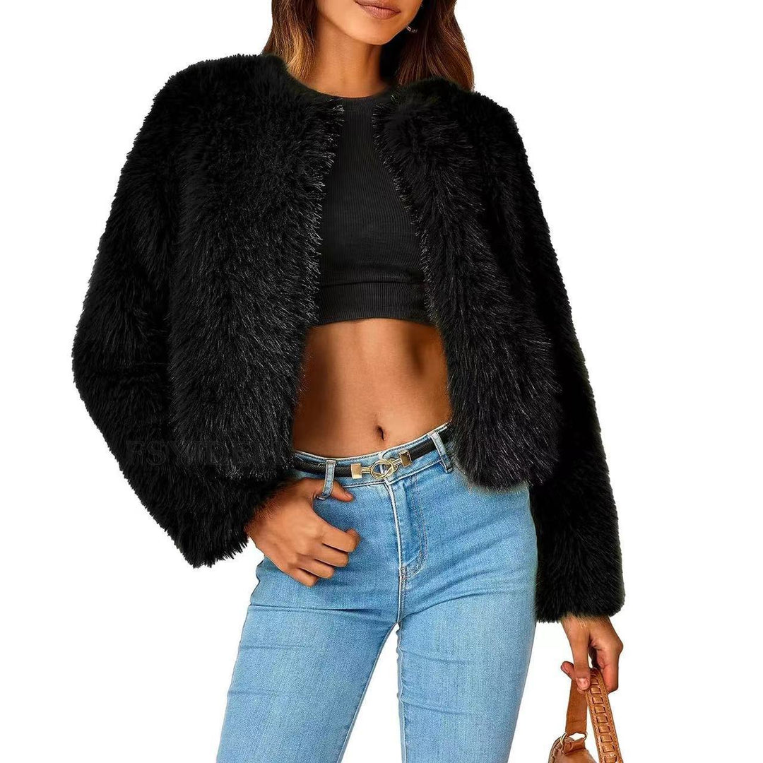 Damen Kuschelige Kurze Pelzjacke EB