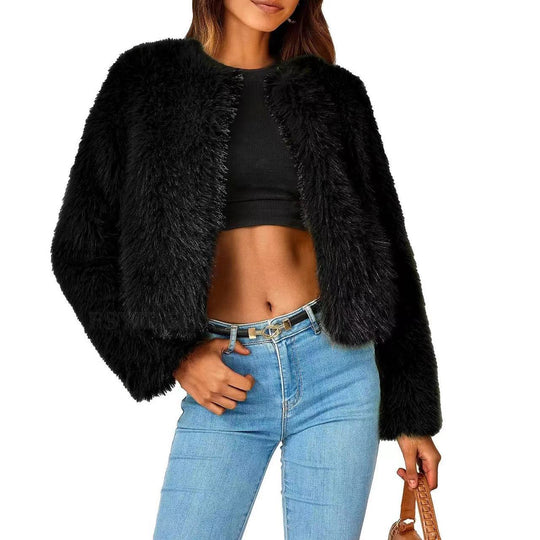 Damen Kuschelige Kurze Pelzjacke EB
