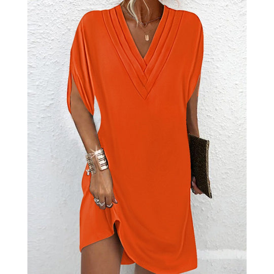 Damen elegantes V-Ausschnitt Kleid mit seitlichen Schlitzen und lässigem Schnitt EB