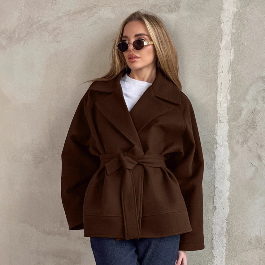 Damen Elegante Wickeljacke mit Gürtel und lässigem Schnitt EB