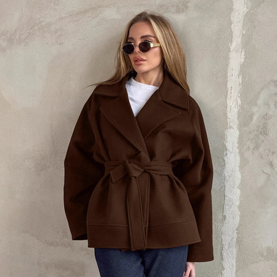 Damen Elegante Wickeljacke mit Gürtel und lässigem Schnitt EB