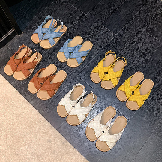 Damen modische Sandalen mit dekorativem Geflecht und komfortablem Fußbett EB