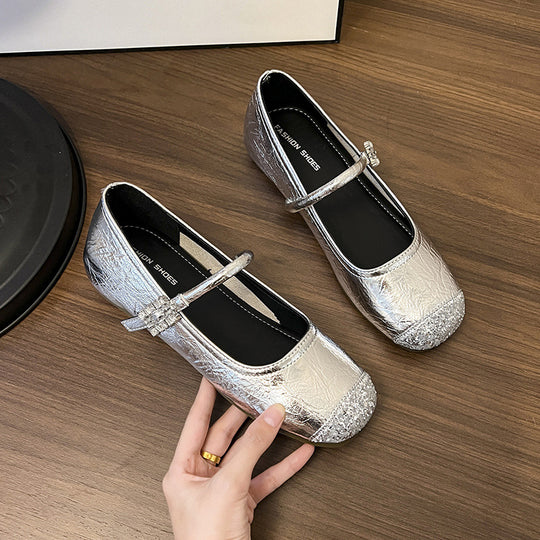 Damen Ballerinas mit modischem Riemen und glitzernder Oberfläche EB
