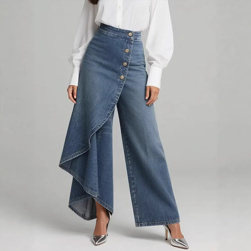 Damen Denim-Rock mit asymmetrischem Schnitt und Knopfdetails EB